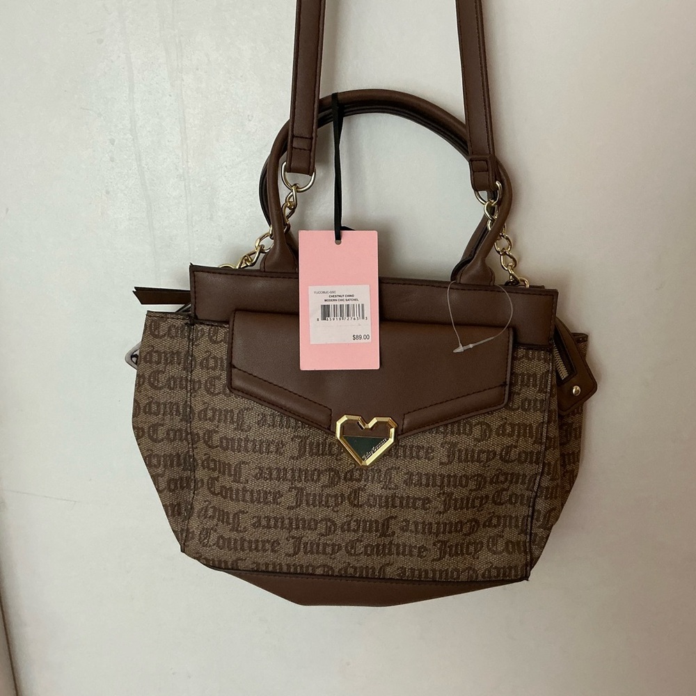 NWT Juicy Couture Brown Satchel with Heart Accent